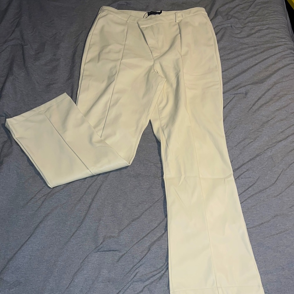 Cream faux leather skinny trouser